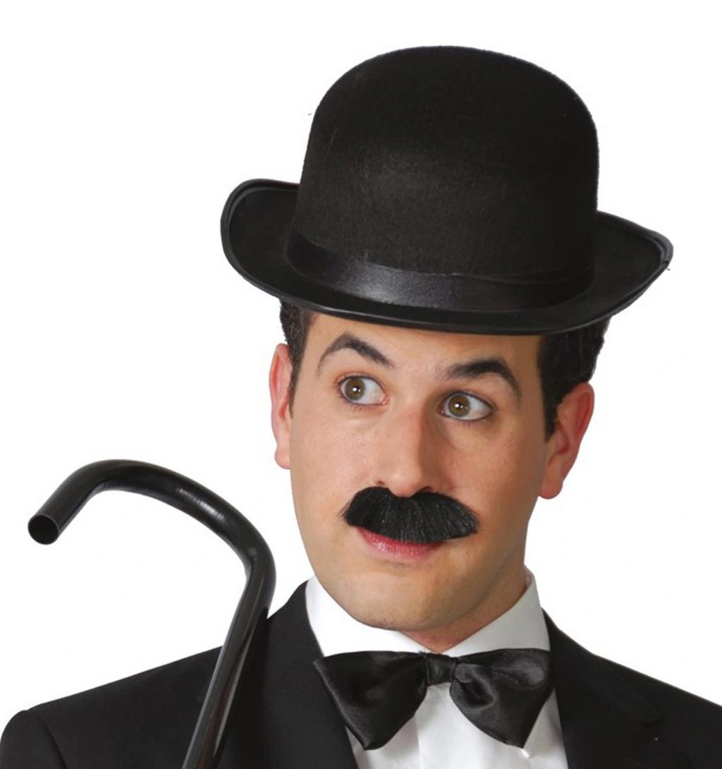 Charlie Chaplin Stil Yetişkin Şapkası - Siyah Melon Parti Şapkası