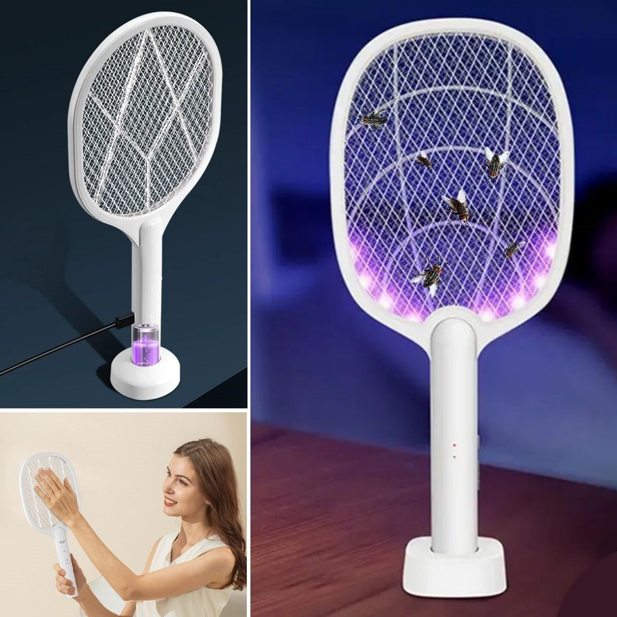 GENEL® Şarjlı Sinek Öldürücü Masaüstü Standlı,Mor Işık Sinek Kovucu Raket 5w - UcuzaGeliyor