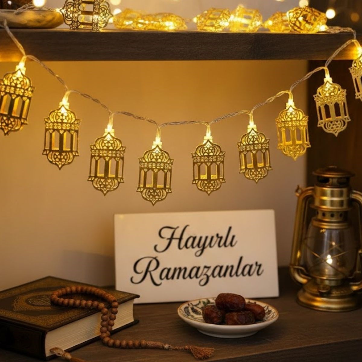 10 Adet Sarkıtlı Ramazan Fenerli LED Işık - Pilli 2 Metre Ramazan Süsü, İslami Dekorasyon, Ev ve Mekanlar İçin Dekoratif Ortam Aydınlatması