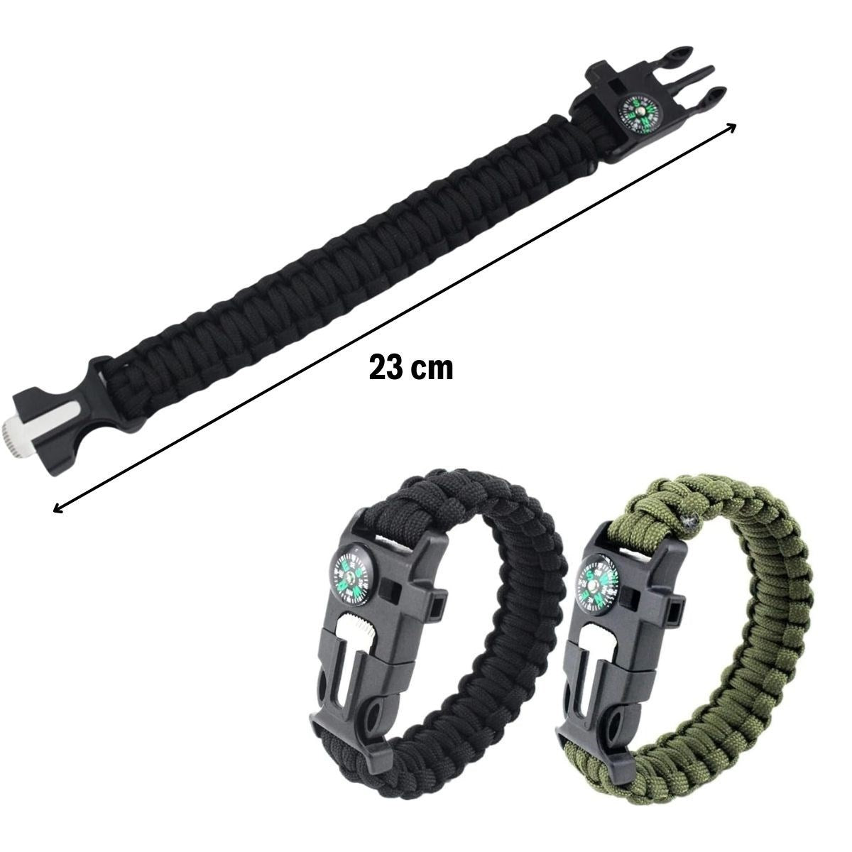 GENEL® 5'i 1 Arada Çok Fonksiyonlu Hayatta Kalma Bilekliği Pusula, Düdük, Çakmak Taşı ve Şemsiye İpi Bileklik - UcuzaGeliyor