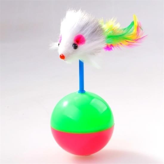 GENEL® Kedi Oyun Topu Tüylü Fareli Hacı Yatmaz Eğitici Yavru Kedi Fare Kovalama Oyuncağı - UcuzaGeliyor