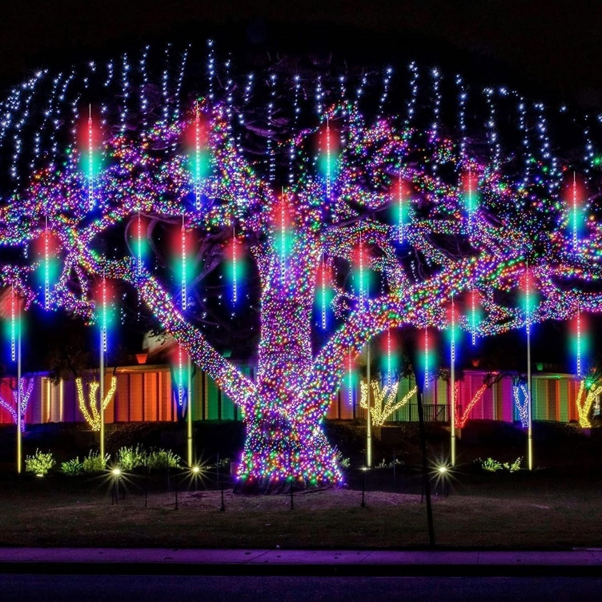 10'lu 45 CM Uzunluğunda Plastik Meteor 2m Kablo LED USB RGB Ağaç Işığı - Renk Değiştiren Asmalı Dekoratif Bahçe ve Dış Mekan Aydınlatması