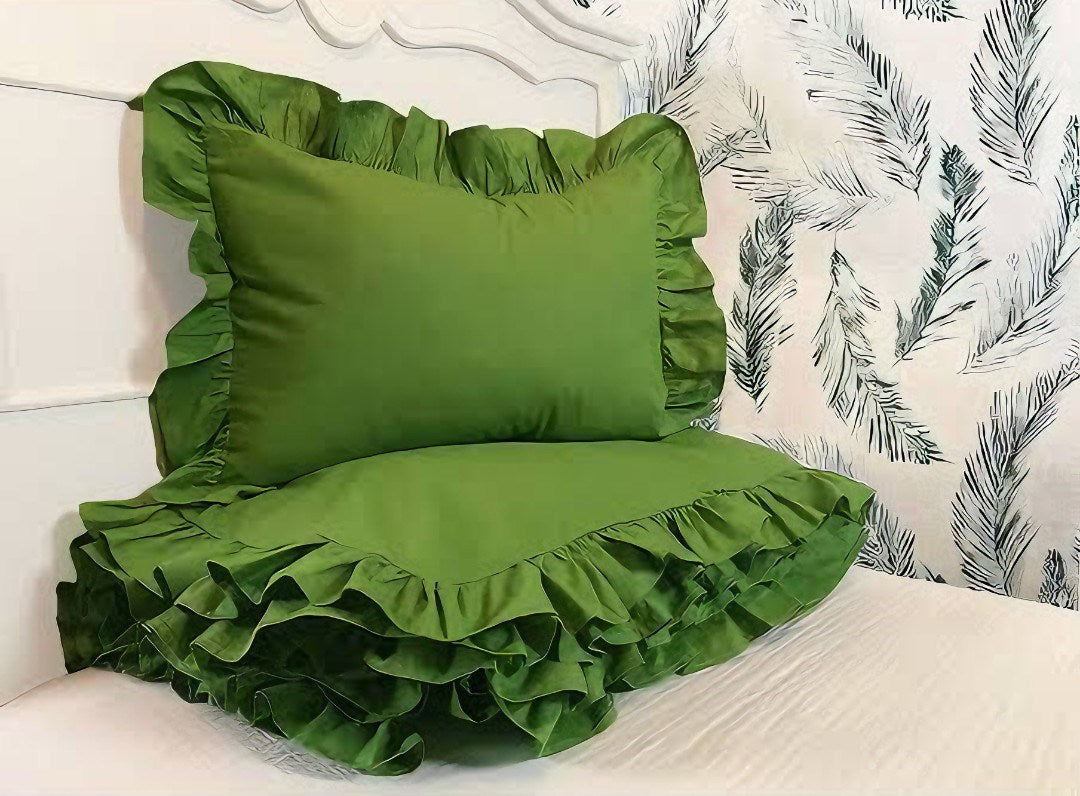 Yeşil fırfırlı çift kişilik nevresim takımı - UcuzaGeliyor