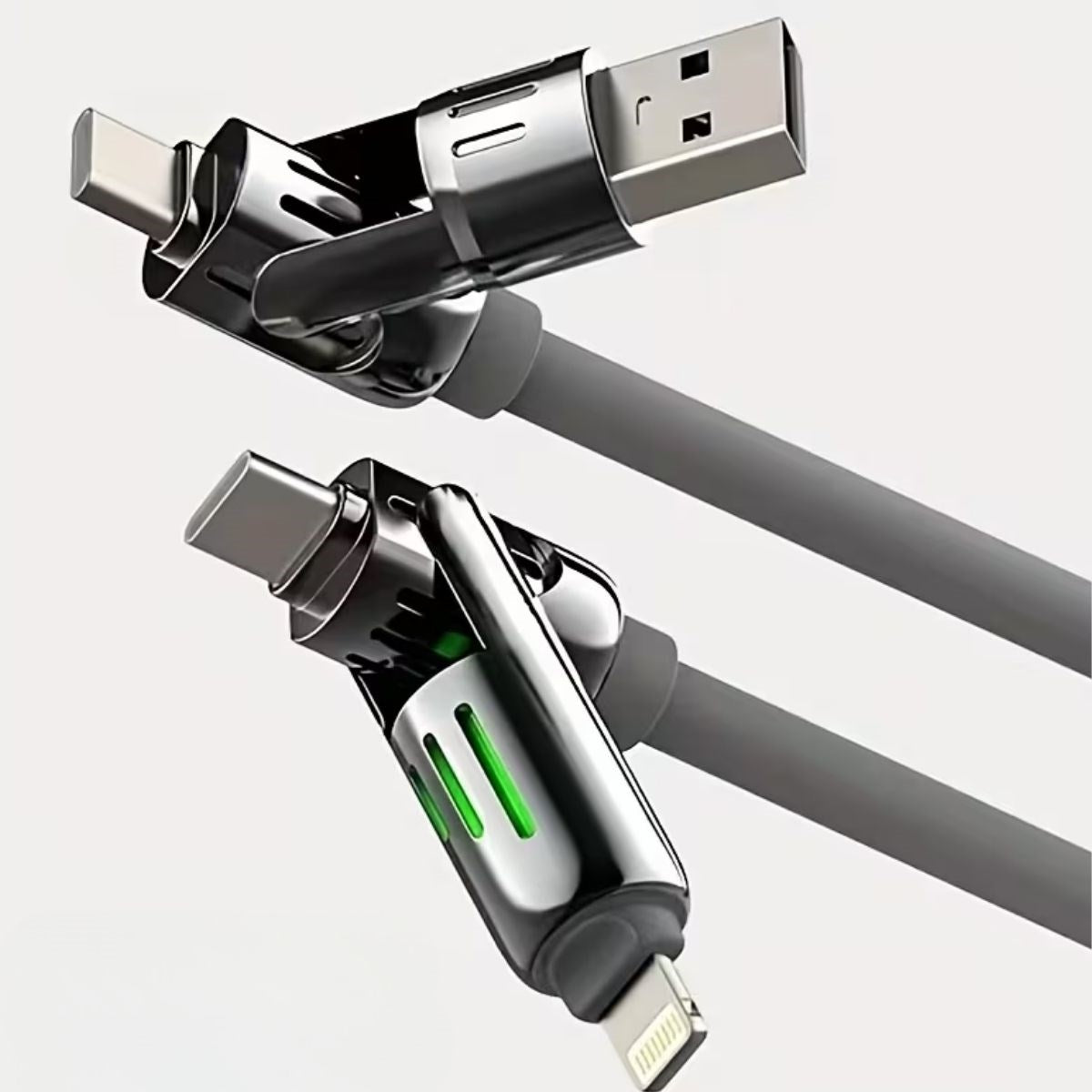 BUFFER® 4'ü 1arada Hızlı Şarj Etme Özellikli Bir Ucu TYPE - C ve USB - A Diğer Ucu TYPE - C ve Lightning Uçlu 240W Şarj Kablosu - UcuzaGeliyor