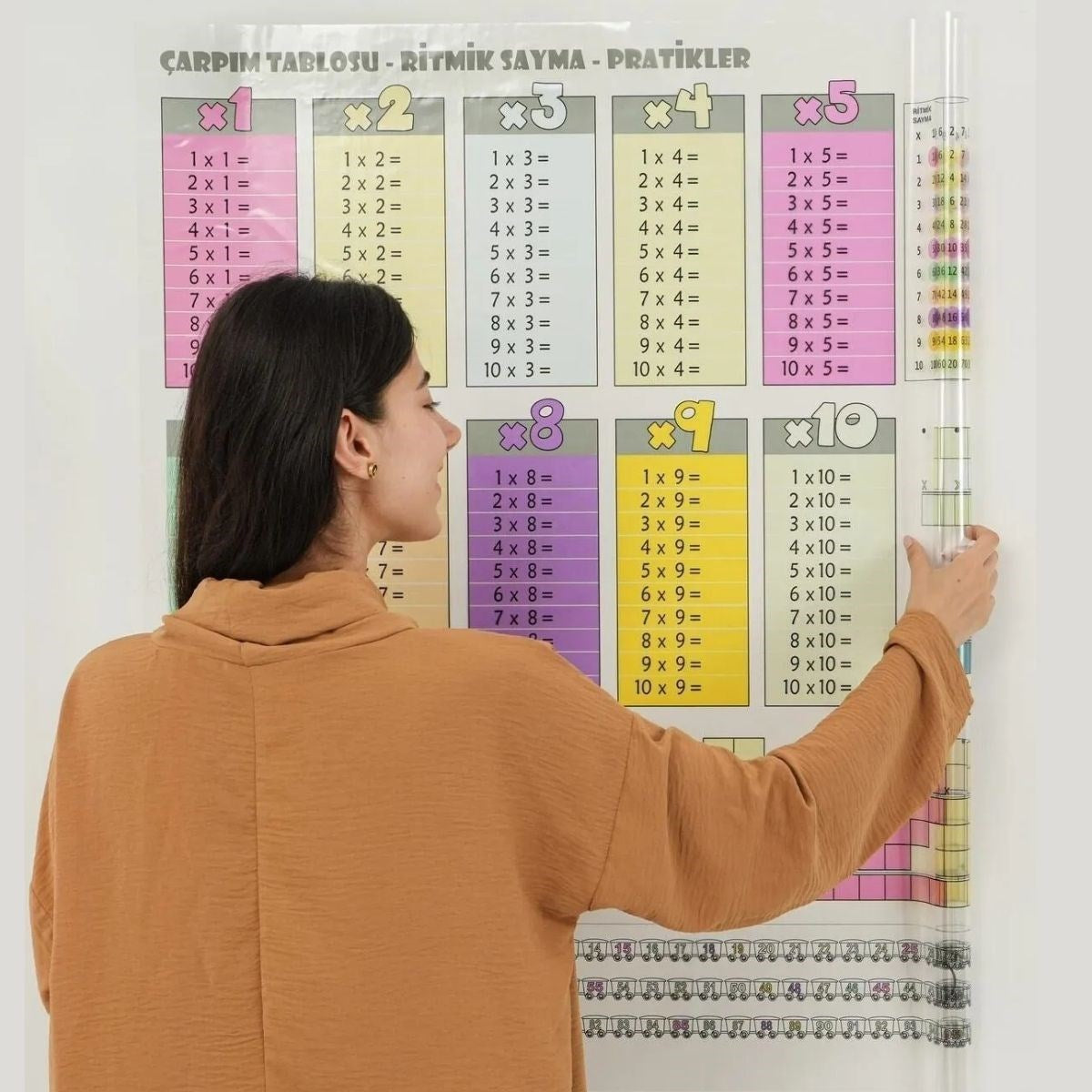 GENEL® 100x100cm Statik Kağıt Renkli Çarpım Tablosu - UcuzaGeliyor
