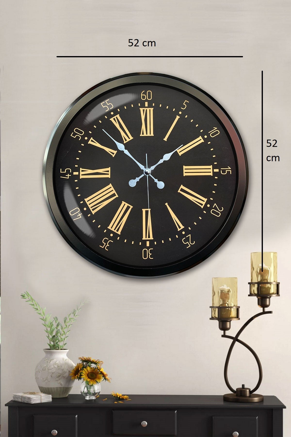 Zentime 52 Cm Siyah Modern Duvar Saati