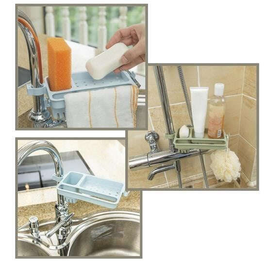 GENEL® Musluğa Takılan Sünger Havlu Askılı Sabun Hazneli mutfak Banyo Lavabo Düzenleyici Organizer - UcuzaGeliyor