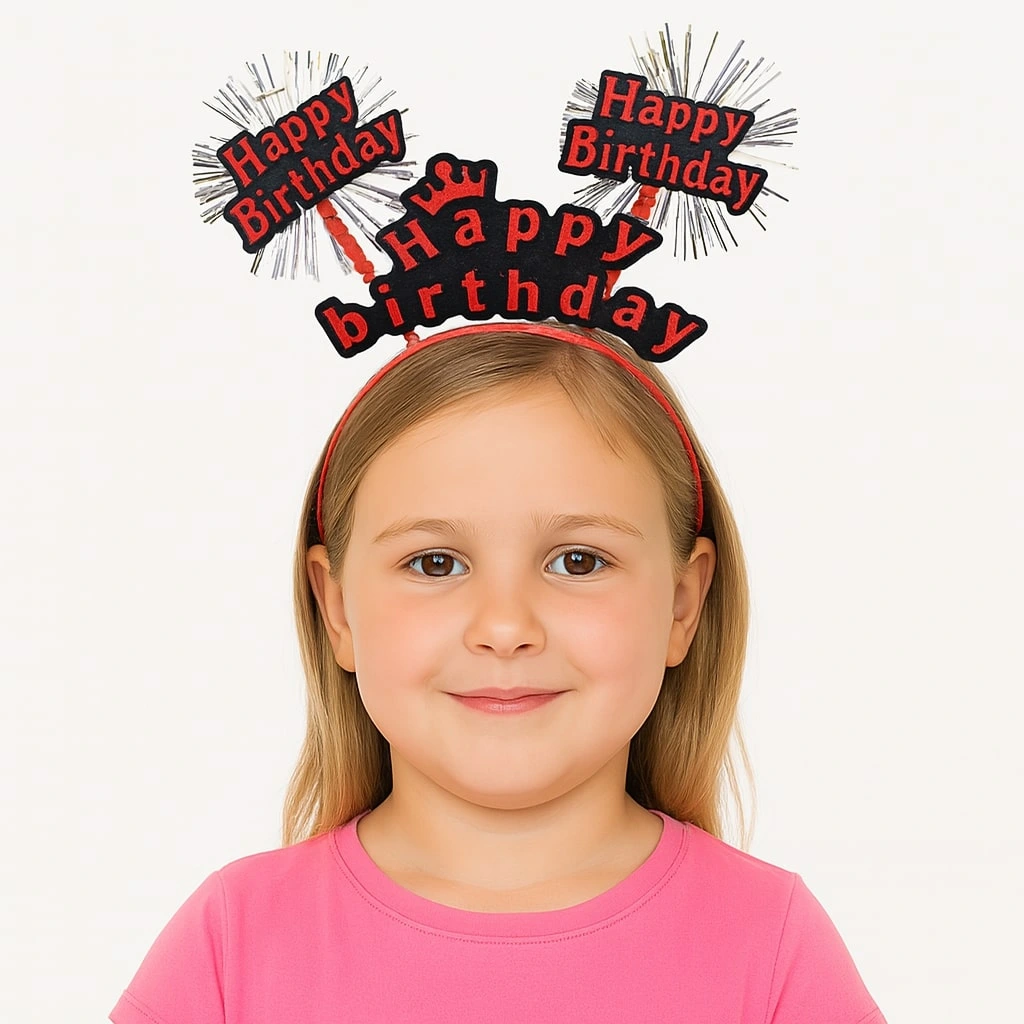 Doğum Günü Kutlaması İçin Kırmızı Taç - Işıltılı Yazılı Parti Tacı