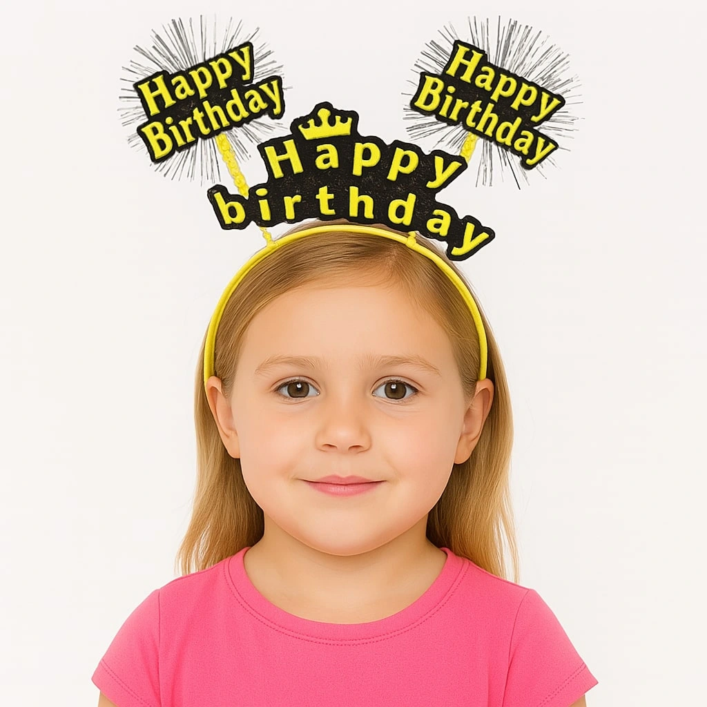 Doğum Günü Kutlaması İçin Sarı Taç - Işıltılı Yazılı Parti Tacı