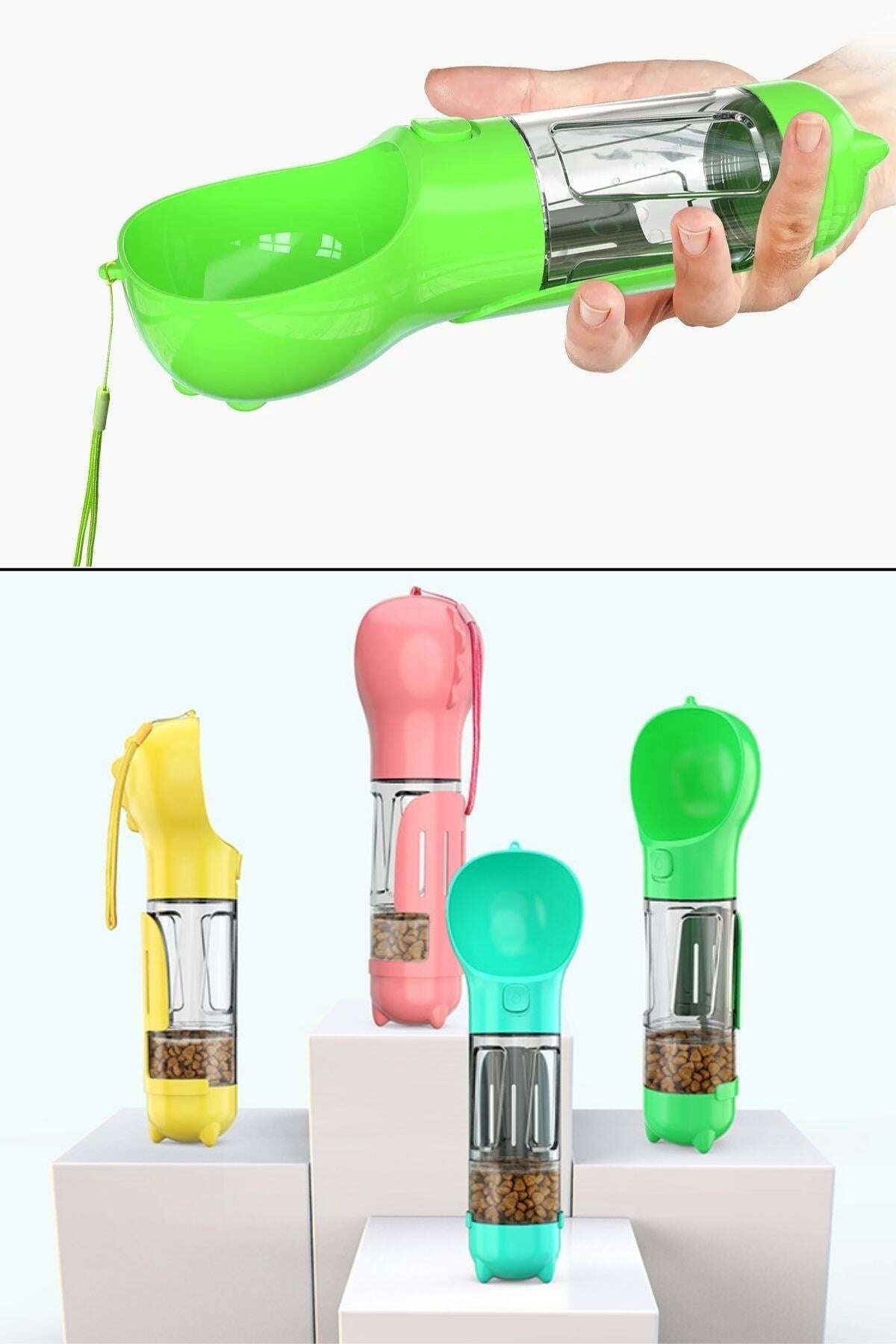 GENEL® Taşınabilir Hazneli Mama Kaplı ,Kaka Poşetli Kedi,Köpek Suluğu-300ml - UcuzaGeliyor