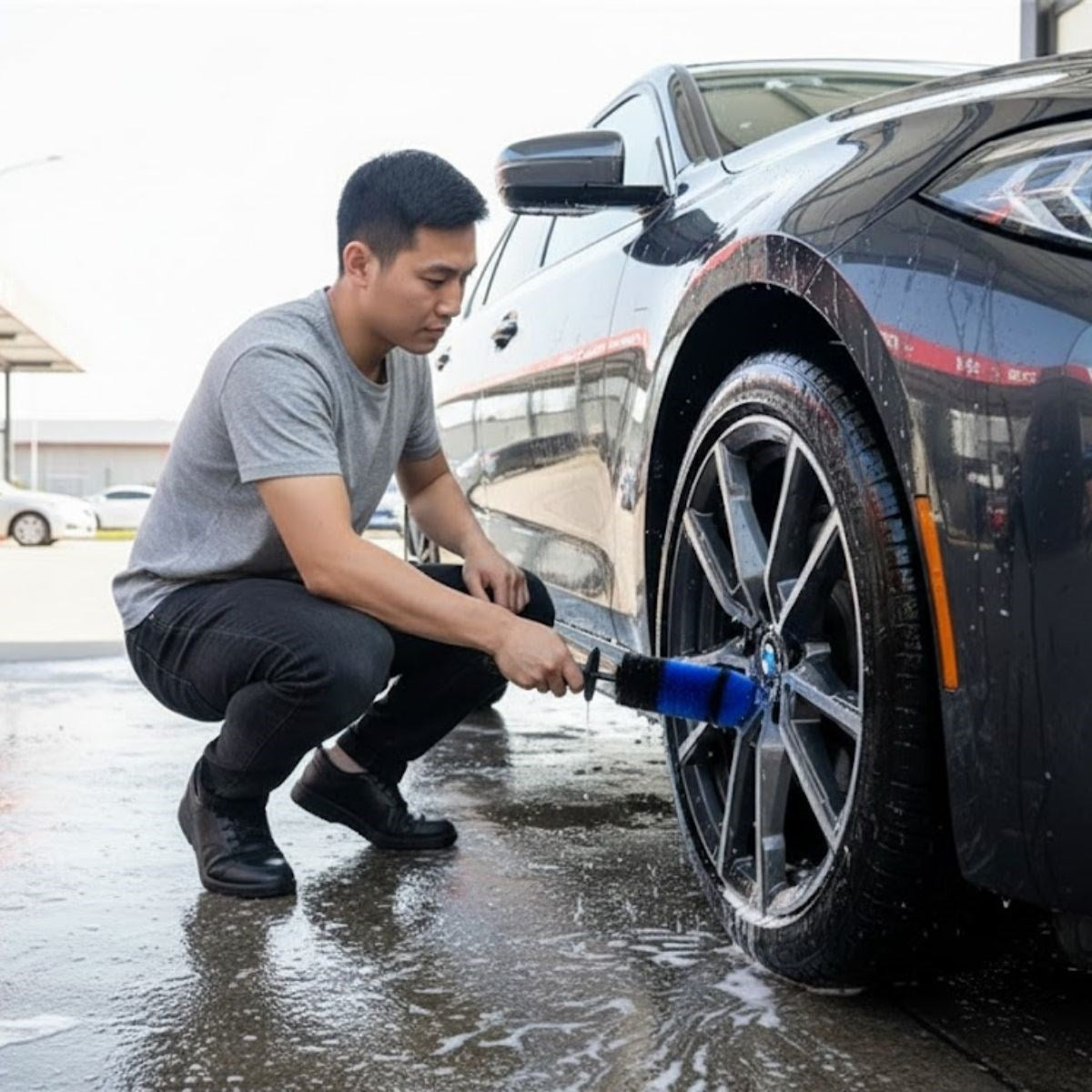 Ergonomik Saplı Jant ve Lastik Temizleme Fırçası - Araç Detay Temizliği İçin Güçlü Kıllı Detay Fırçası