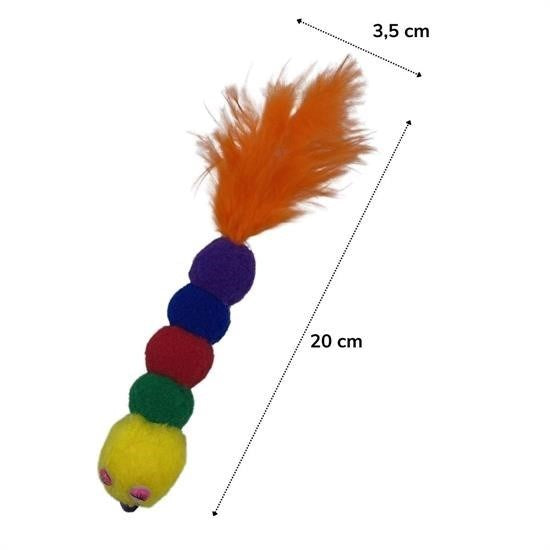 BUFFER® Yumuşacık İpli Tırtıl Şeklinde Rengarenk Sevimli Evcil Hayvan Oyuncağı - UcuzaGeliyor