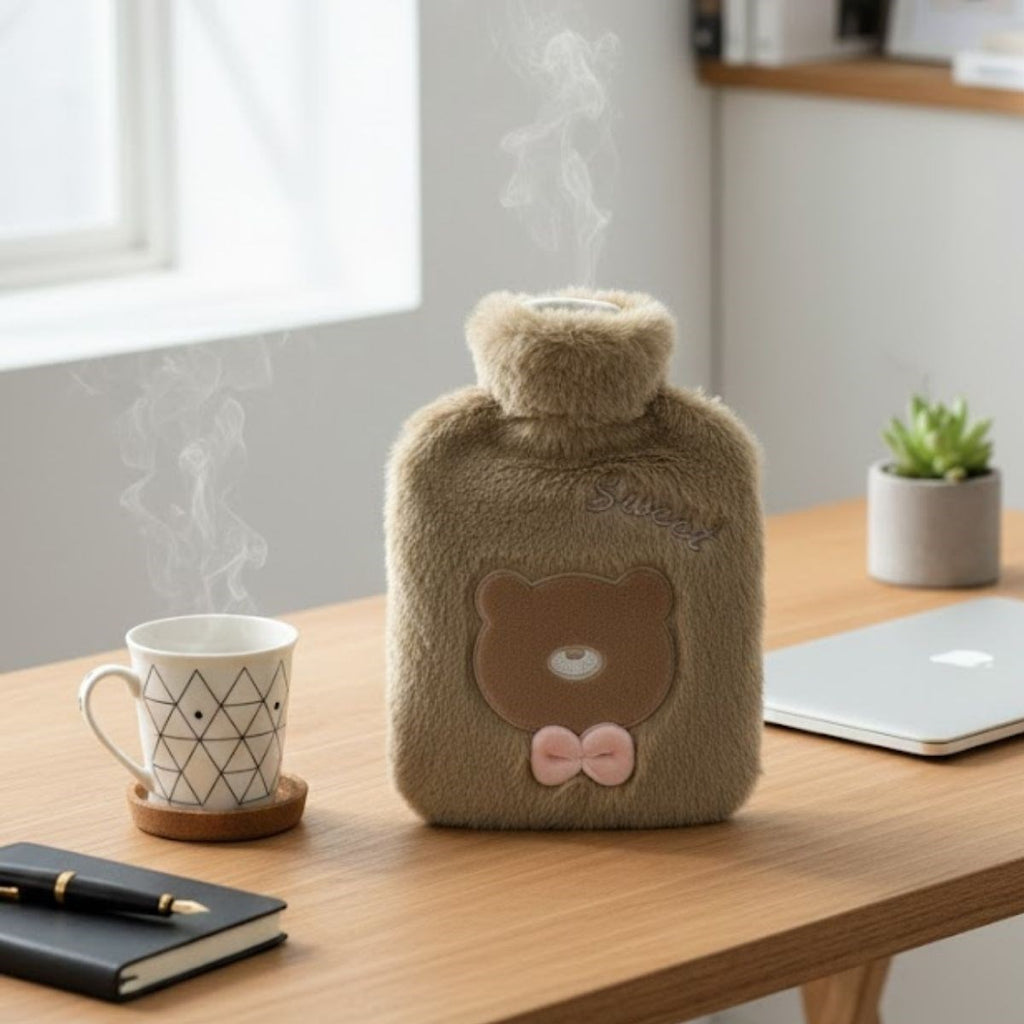 Papyonlu Ayıcıklı Kahverengi Figürlü Peluş Sıcak Su Torbası 1 Lt - Yumuşak Kılıf, Uzun Süre Sıcak Tutan Termal Su Torbası