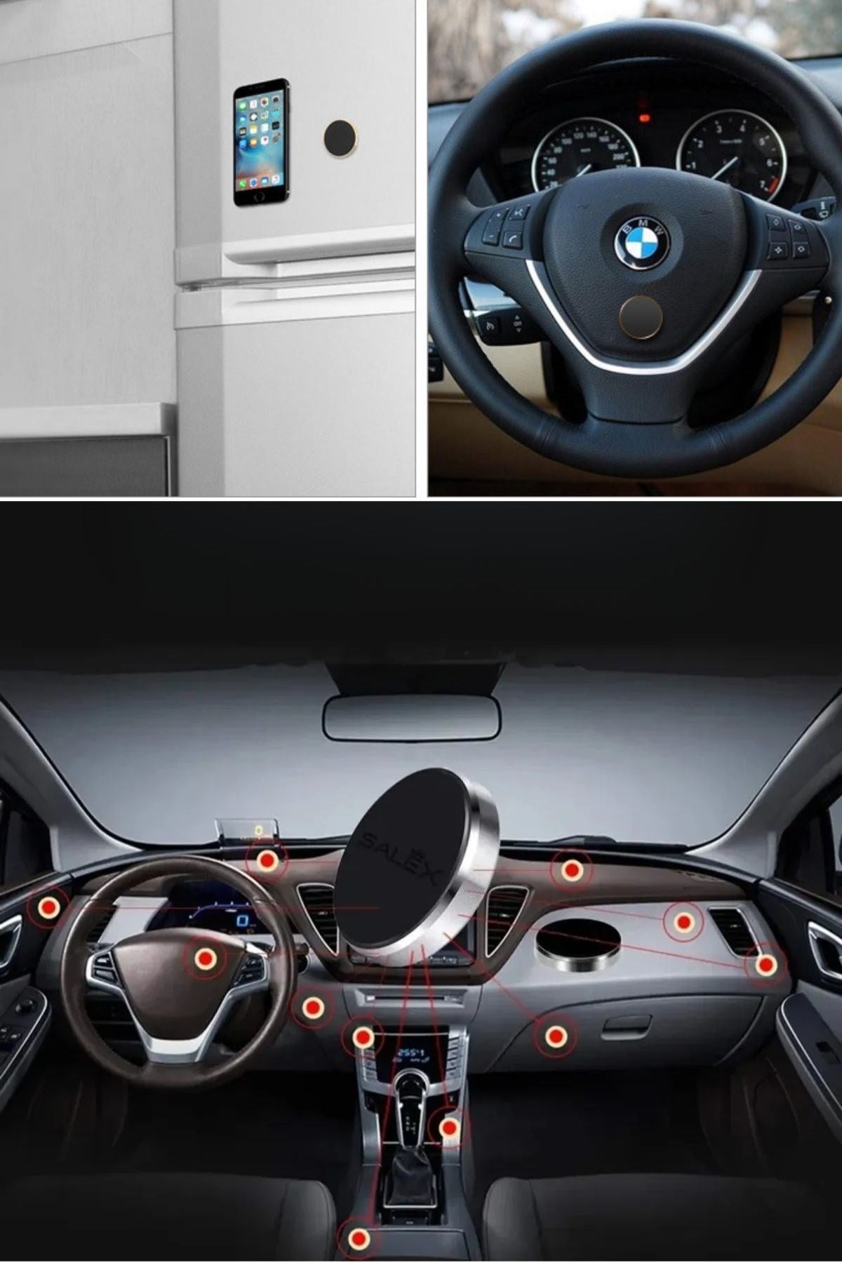 BUFFER® Tüm Modellerle Uyumlu Manyetik Araç İçi Telefon Tutucu Çok Amaçlı Güçlü Mıknatıs Tutucu