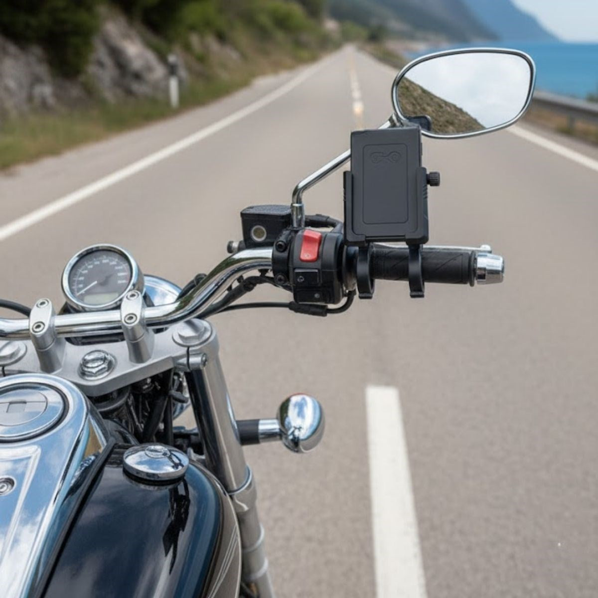 Evrensel Motosiklet Telefon Tutucu - Kaymaz, Kilitlenebilir Güvenli Tutuşlu, 360° Ayarlanabilir Gidon Bağlantılı Akıllı Telefon Aparatı