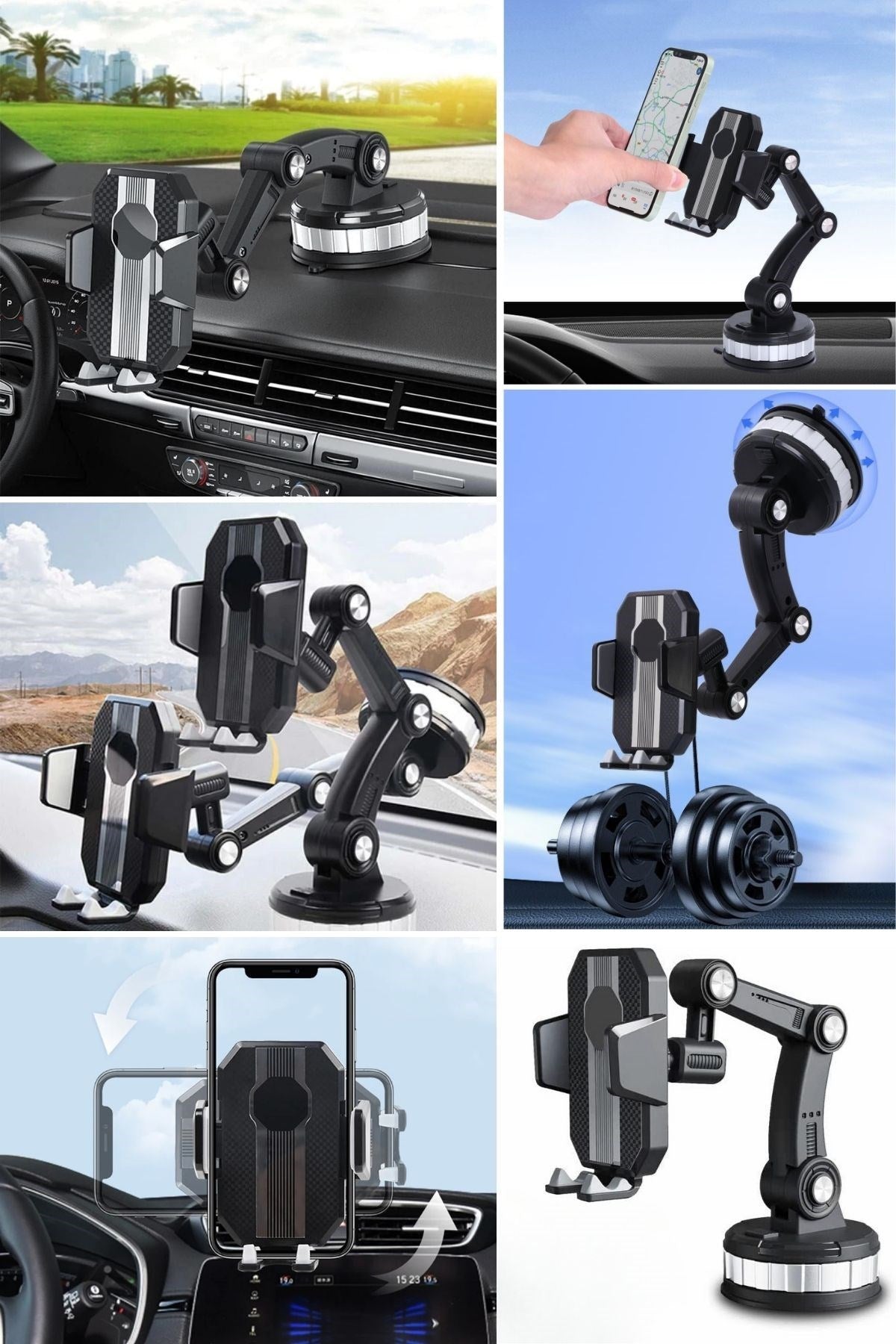 BUFFER® Jel Vantuzlu Cama Takılabilen Güçlü 360 Derece Dönebilen Ayarlanabilir Araç Içi Vantuzlu Telefon Tutucu