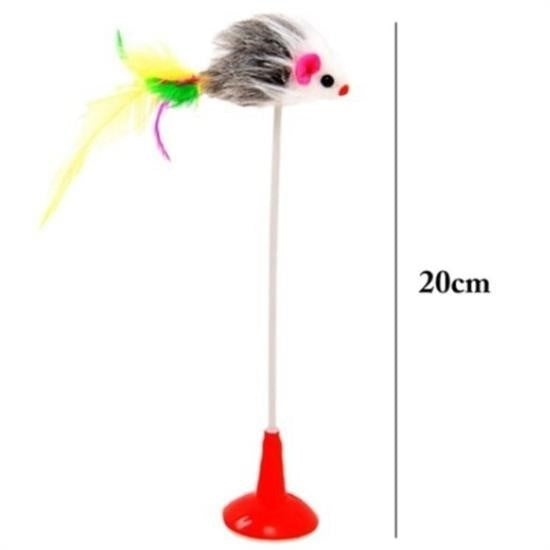 GENEL® 2li Vantuzlu Fareli Tüylü Hareketli Çanlı ve Esneyen Eğlenceli Peluş Kedi Oyuncağı - UcuzaGeliyor