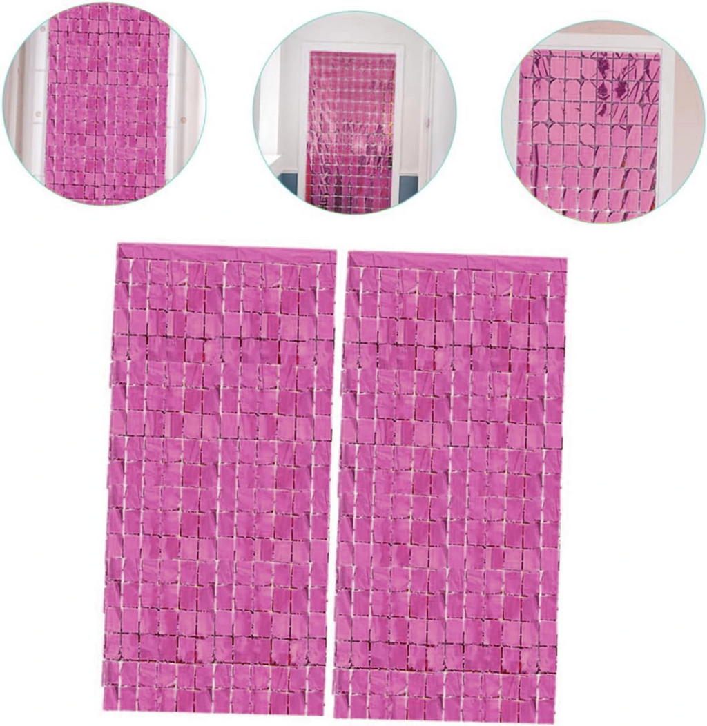 Ekstra Metalize Rose Gold Renk Disko Dikdörtgen Kesim Kapı Perdesi Dekorasyon 1x2 Metre