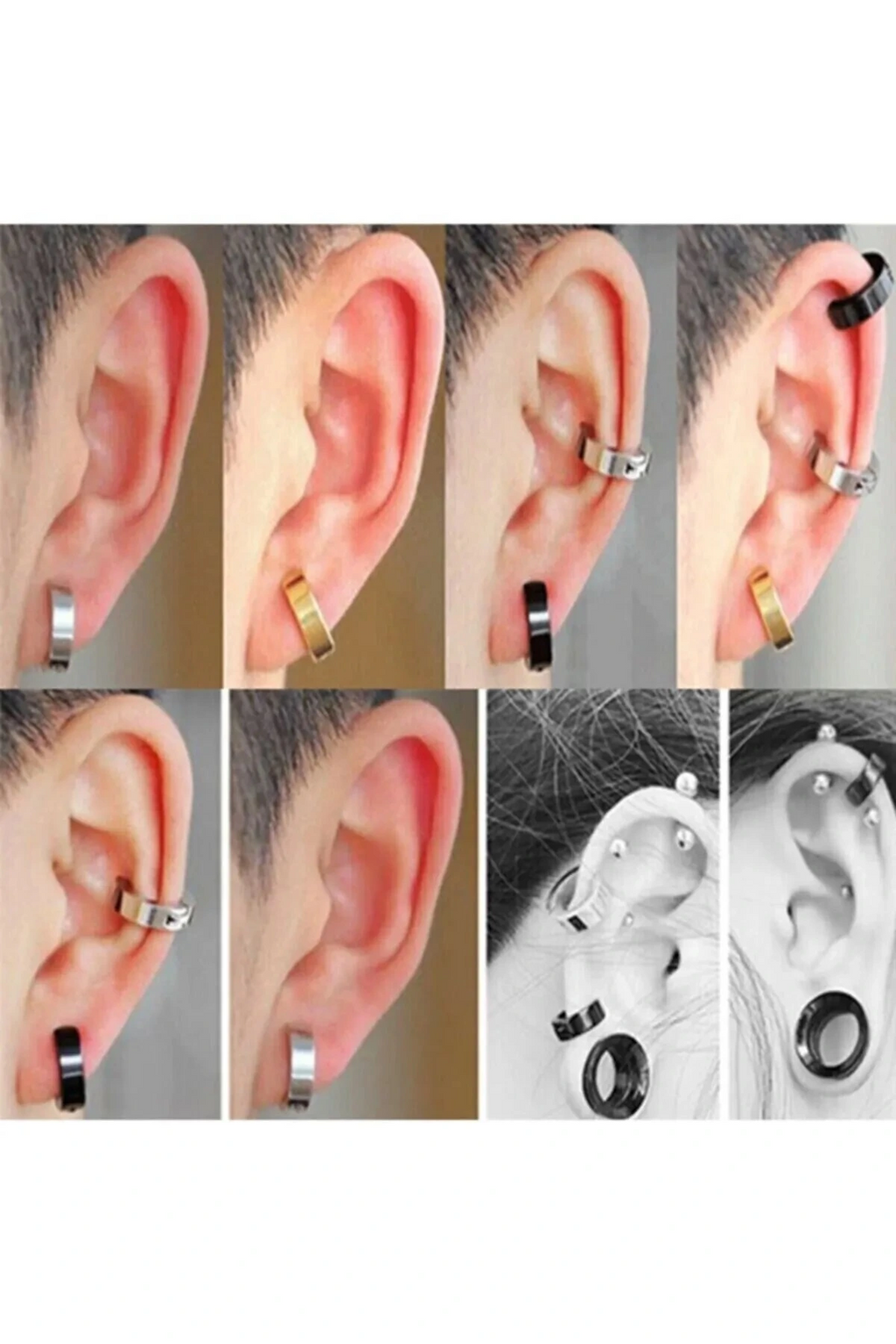 Erkek Küpesi - 1 Adet Çelik Kıstırmalı Küpe Paslanmaz Atmaz Çelik Gümüş Renk Küpe