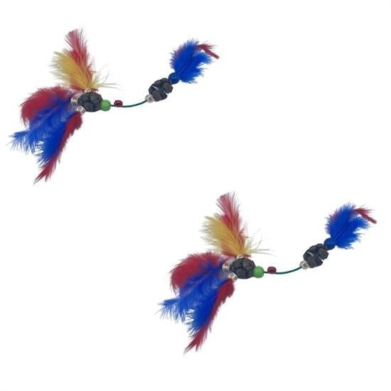 BUFFER® Tüylü Tahta Boncuklu Zilli Kedi Oyuncağı Çok Renkli Kedi Oyuncak - UcuzaGeliyor