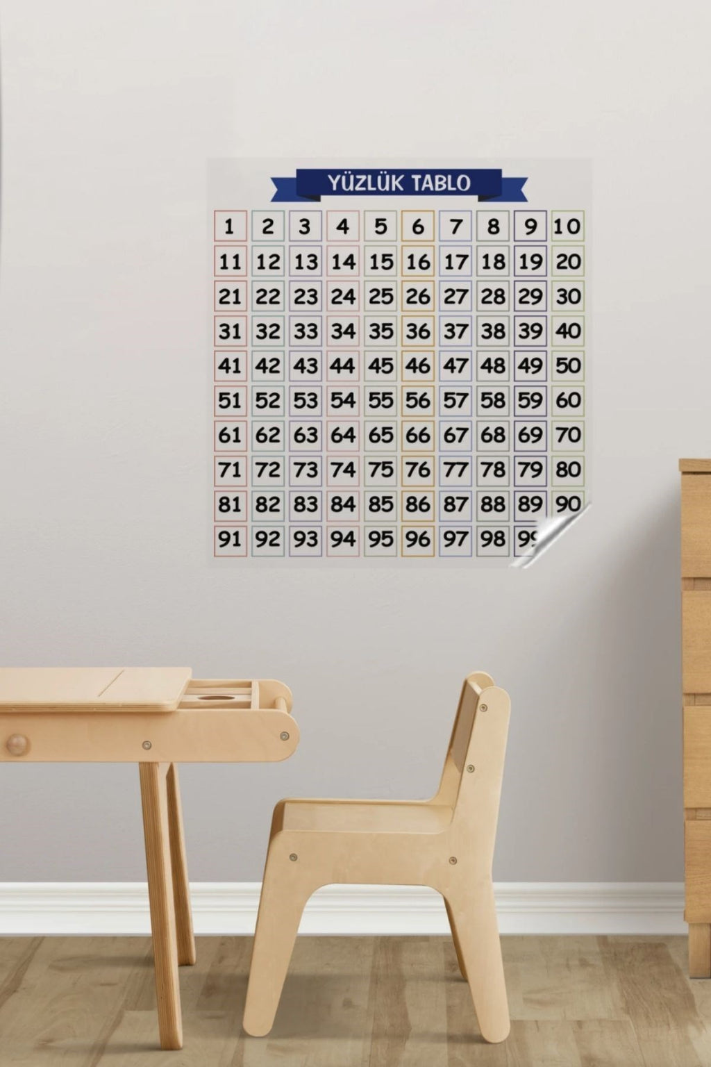 GENEL® Matematik Öğreten Yüzlük Tablo Duvarda İz Bırakmaz Akıllı Kağıt Yapışkansız Statik  60x60 cm - UcuzaGeliyor