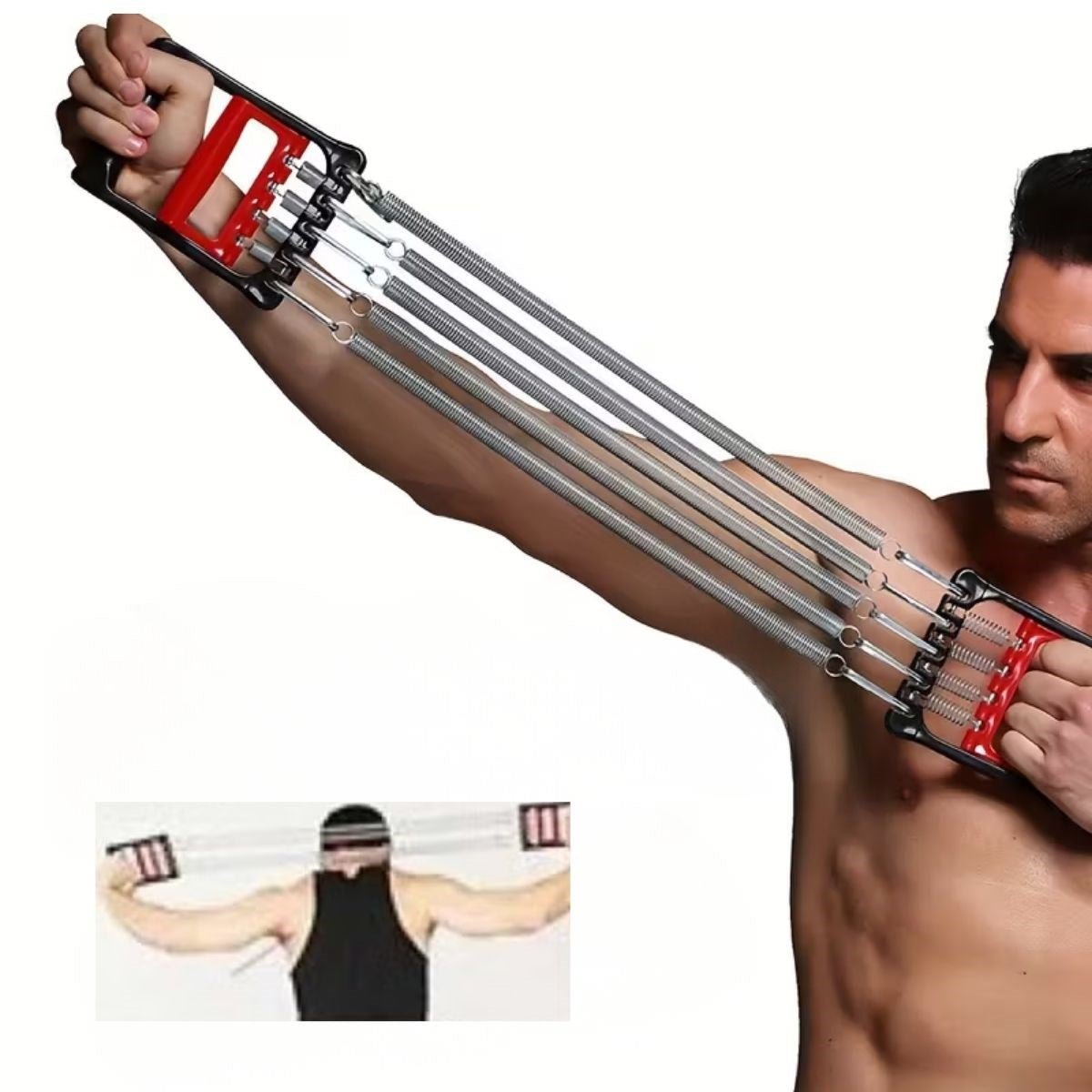 BUFFER® Göğüs Genişletme ve Kuvvet Egzersiz Aleti - 5 Yaylı 5 Kademeli Ayarlanabilir Fitness ve Kuvvet Antrenmanı Ekipmanı - UcuzaGeliyor