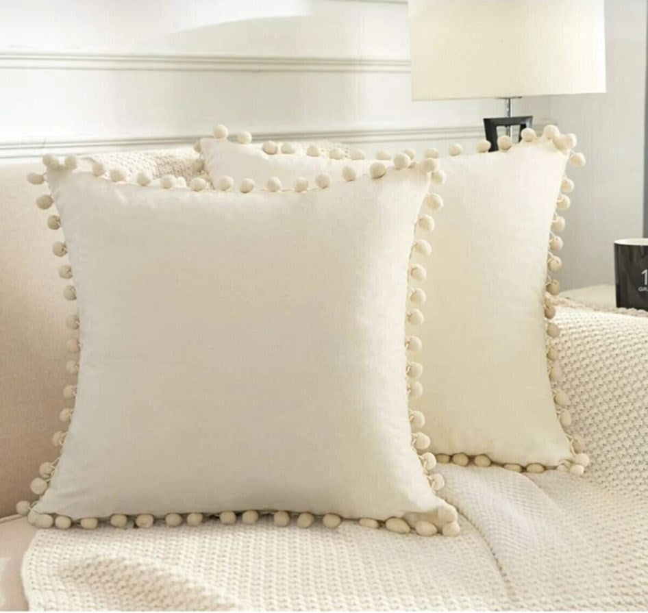 2'li ponponlu kırlent kılıf seti 40 x 40