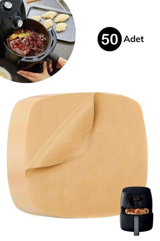 50 Adet Air Fryer Pişirme Kağıdı Tek Kullanımlık Yağ Su Geçirmez Yapışmaz Deliksiz Düz Kare Model - UcuzaGeliyor