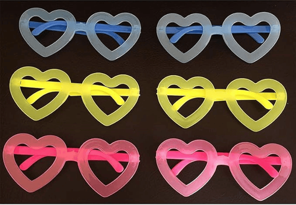 Fosforlu Kalp Model Glow Parti Gözlüğü Karanlıkta Yanan Gözlükler 12 Adet