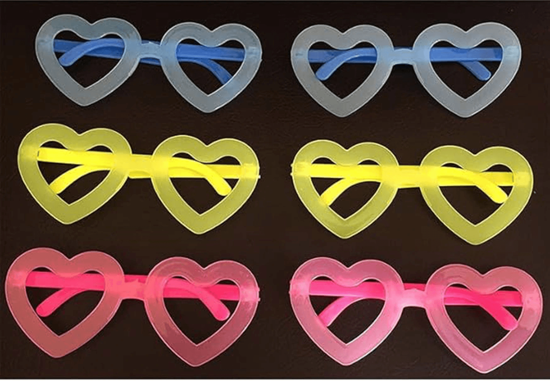 Fosforlu Kalp Model Glow Parti Gözlüğü Karanlıkta Yanan Gözlükler 12 Adet