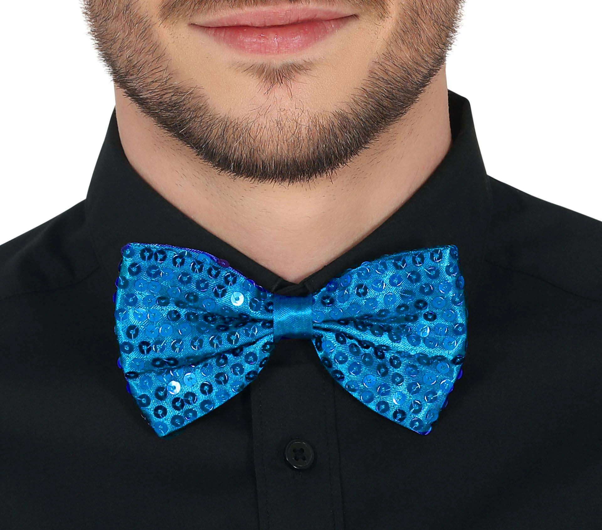 Gece Işıltısı Açık Mavi Turkuaz Payetli Pullu Papyon 7x2 Cm