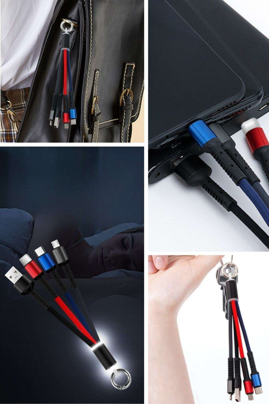 GENEL® Işıklı Anahtarlık Model 3 in 1 USB Çıkışlı MİKRO,TYPE-C ve İphone Uyumlu Şarj Kablosu - UcuzaGeliyor