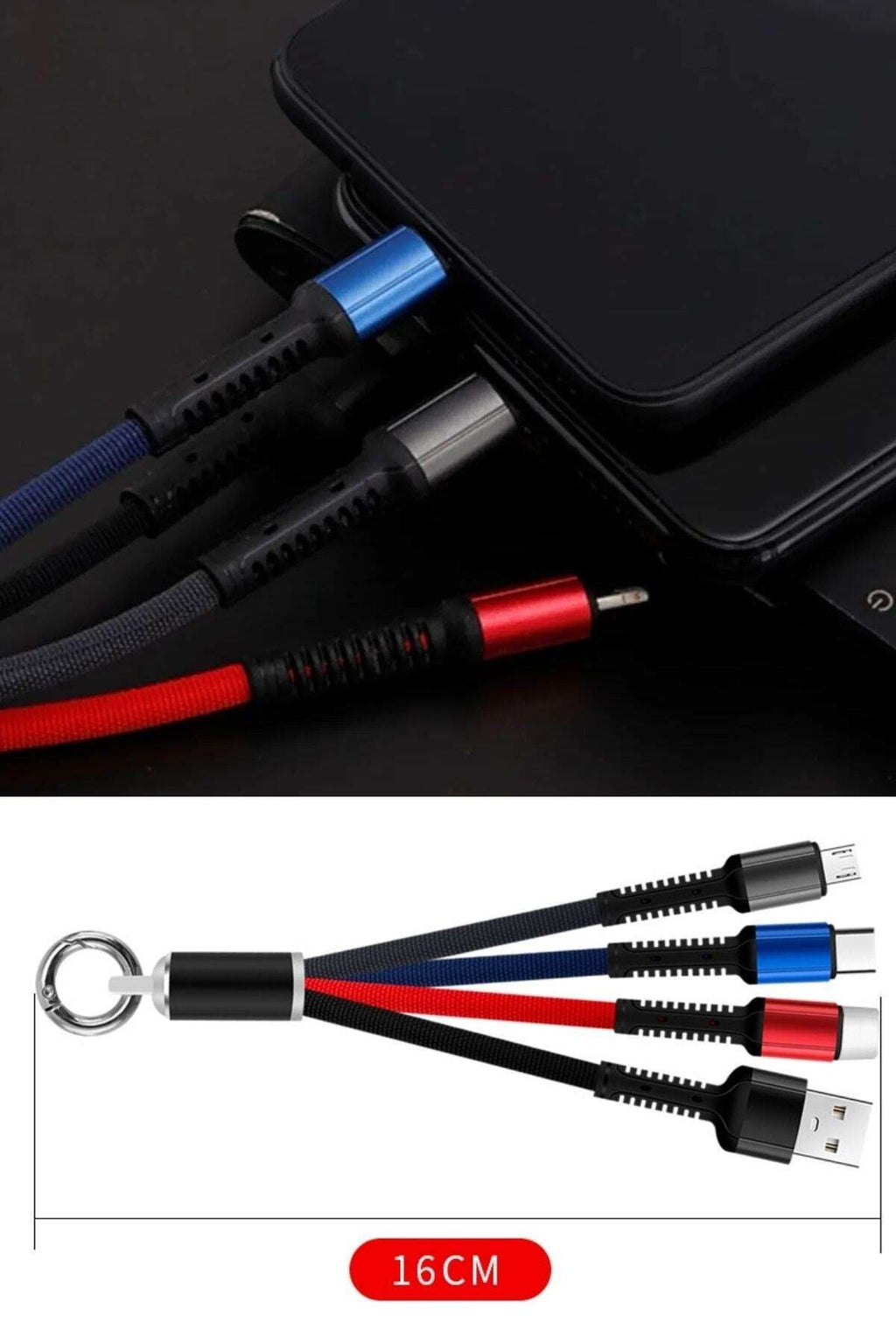 GENEL® Işıklı Anahtarlık Model 3 in 1 USB Çıkışlı MİKRO,TYPE-C ve İphone Uyumlu Şarj Kablosu - UcuzaGeliyor