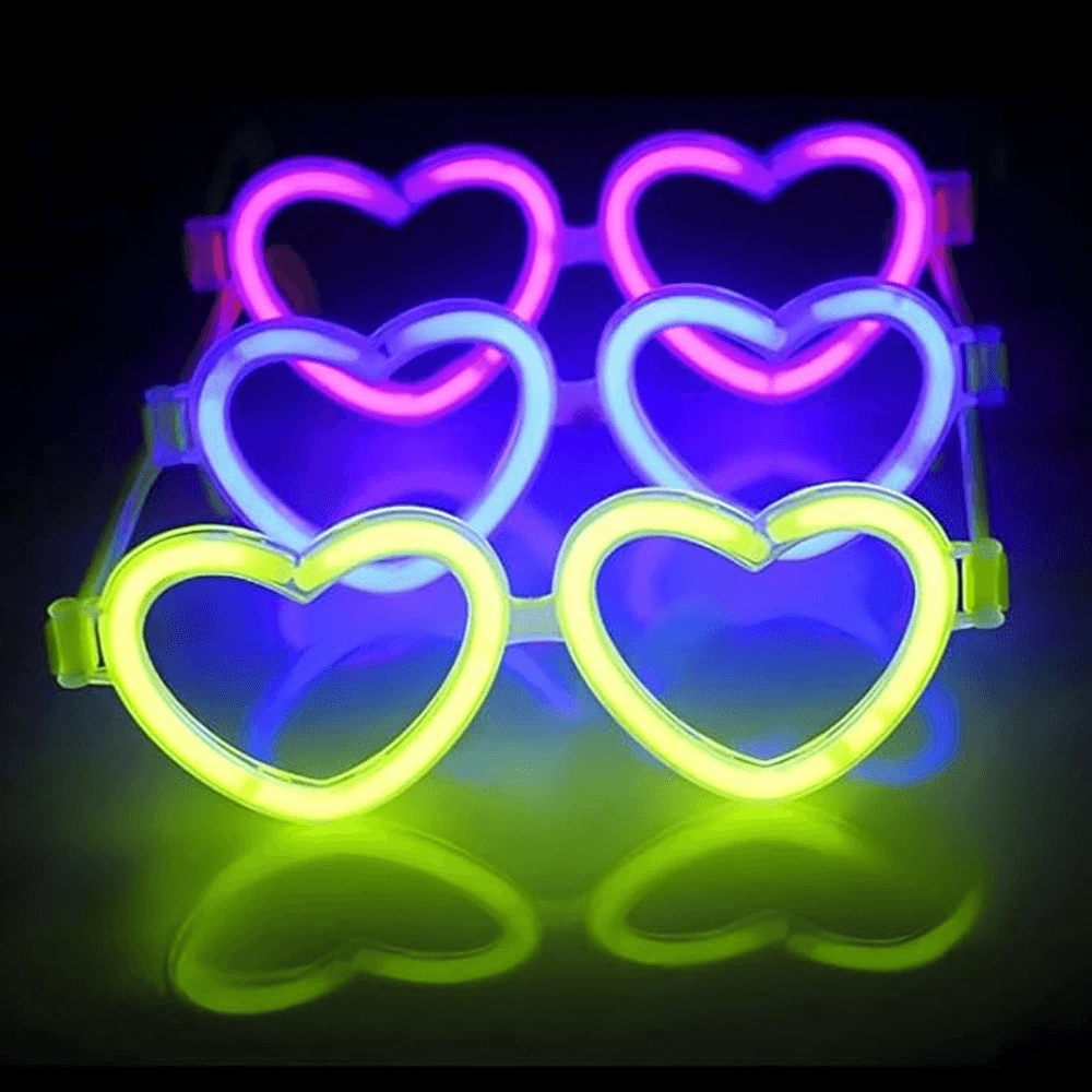 Glow Kalpli Fosforlu Gözlük 6 lı Renkli Set - Neon Parti