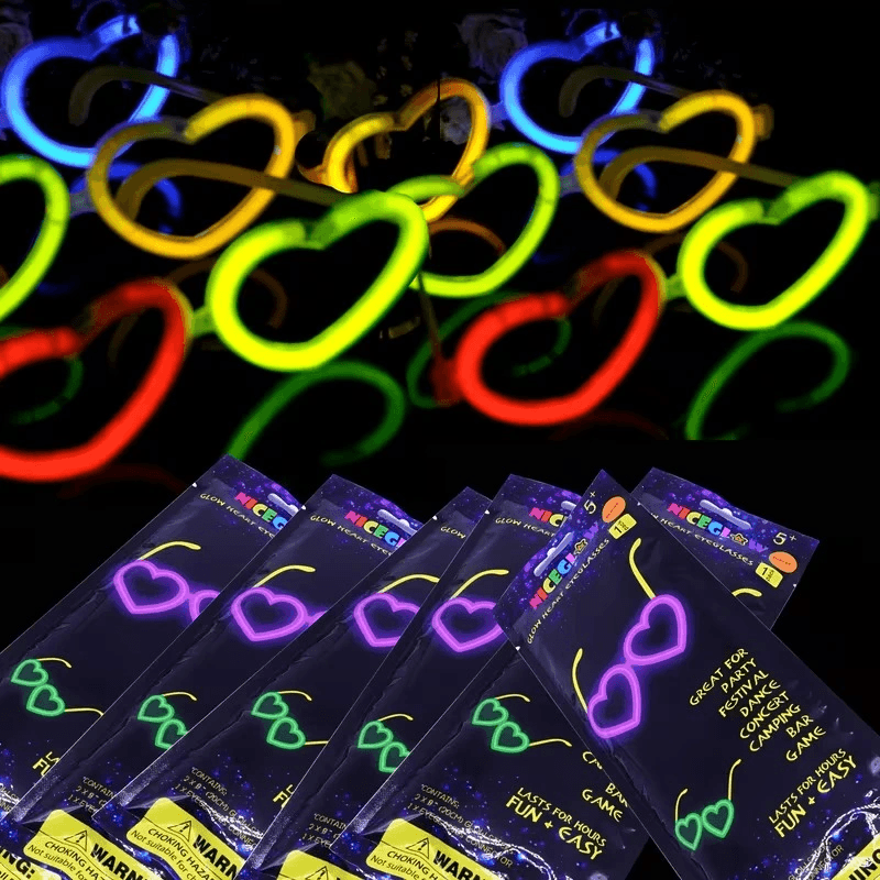 Glow Kalpli Fosforlu Gözlük 6 lı Renkli Set - Neon Parti