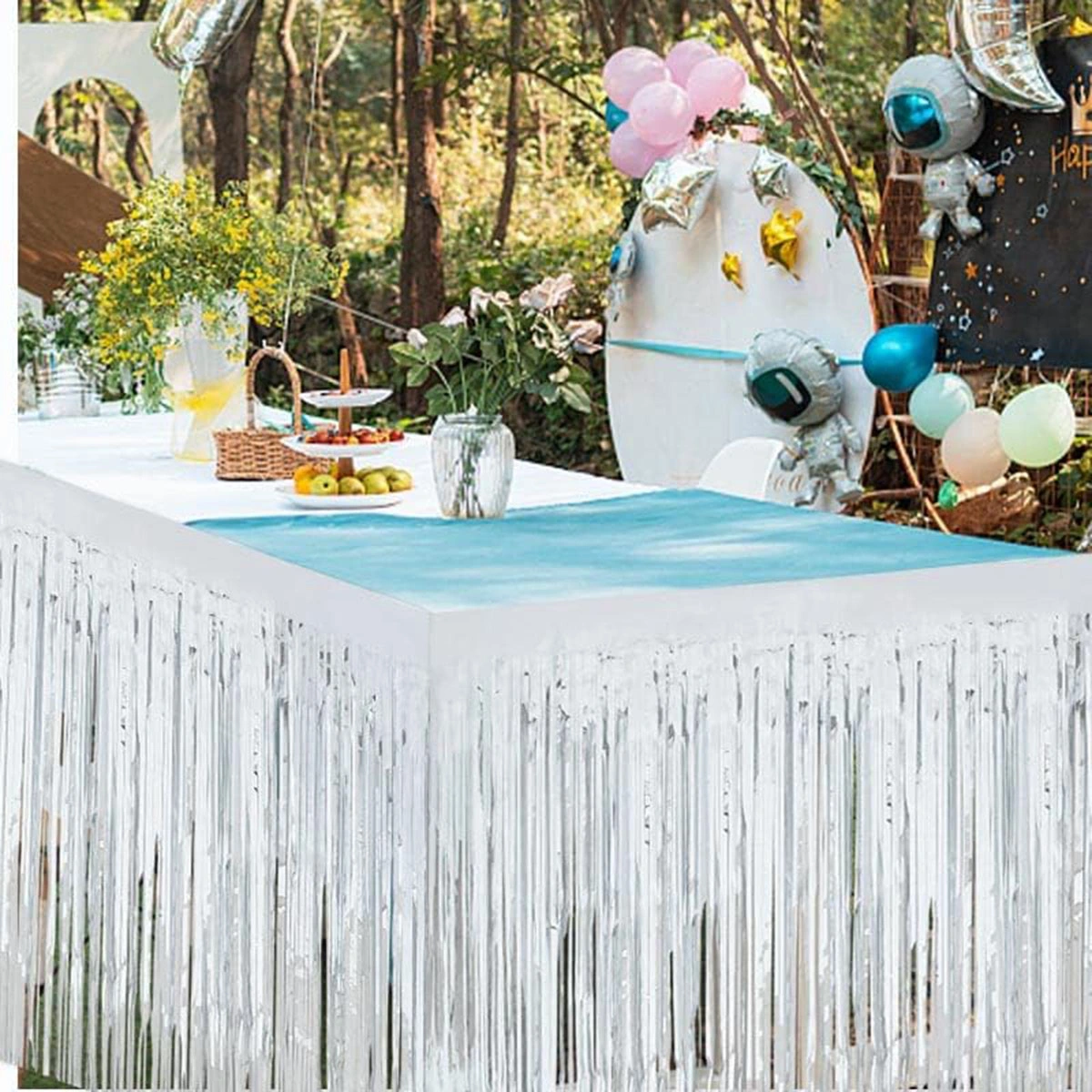 Gümüş Metalize Masa Eteği 275x75 Cm - Kendinden Yapışkanlı