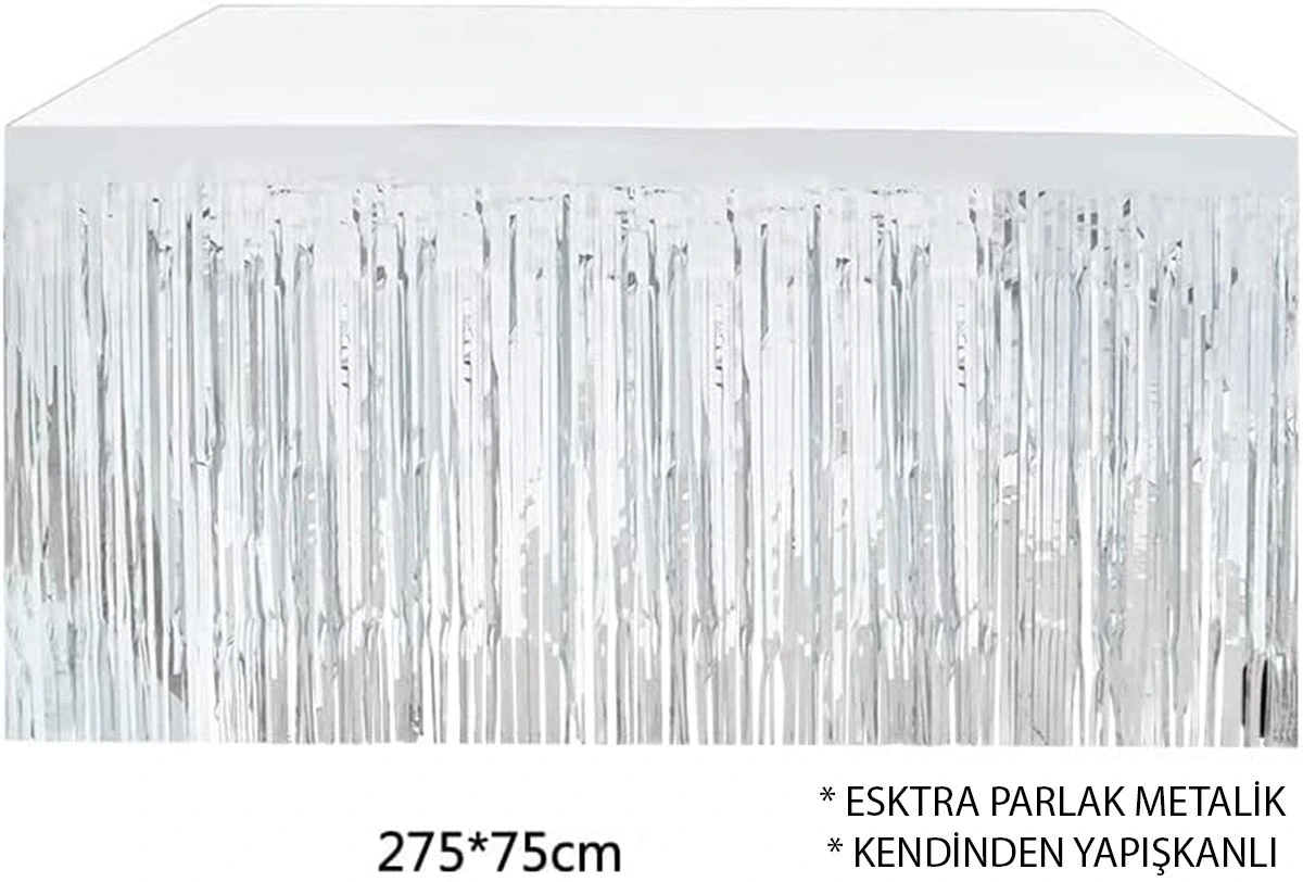 Gümüş Metalize Masa Eteği 275x75 Cm - Kendinden Yapışkanlı