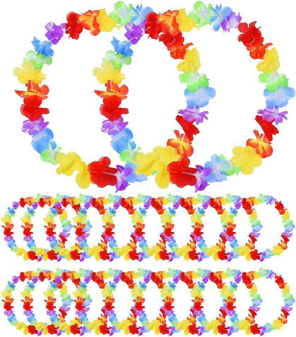 Hawaii Çiçekli Boyun Kolyesi - Renkli Tropikal Parti Leisi 12 Adet