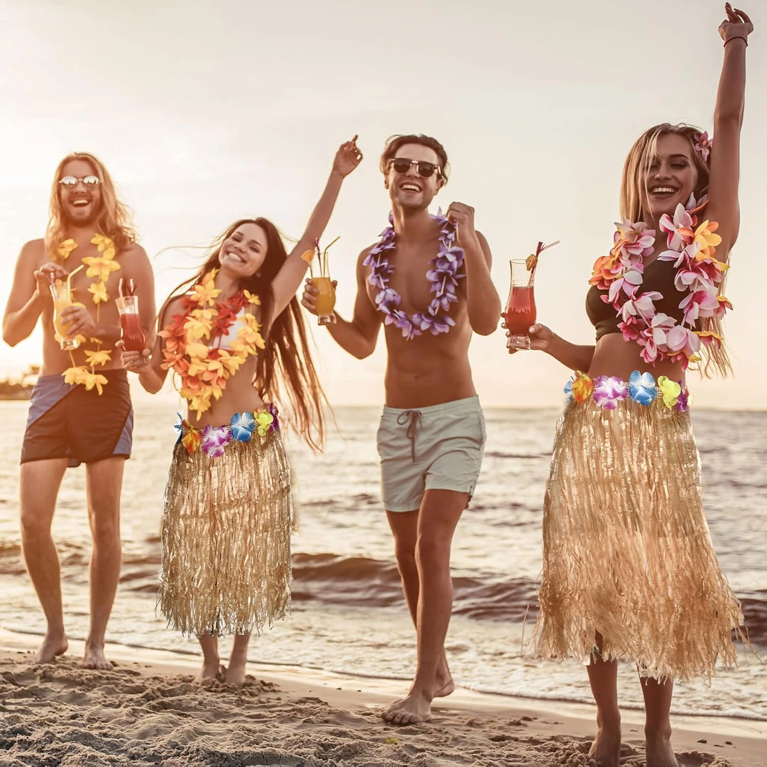 Hawaii Tarzı Hula Eteği - 60 Cm Hasır Naturel Etek