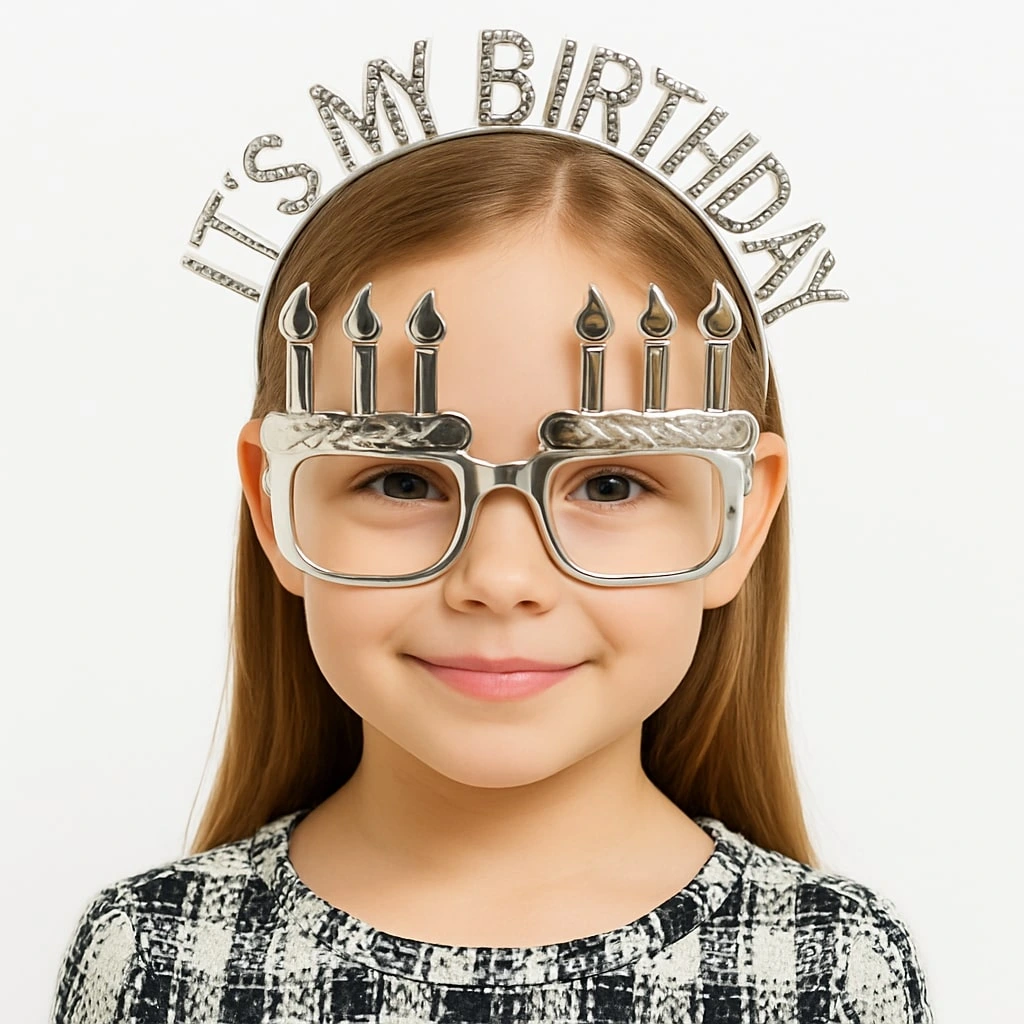 İt's My Birthday Yazılı Taç Ve Mum Şekilli Gözlük Seti Gümüş Renk