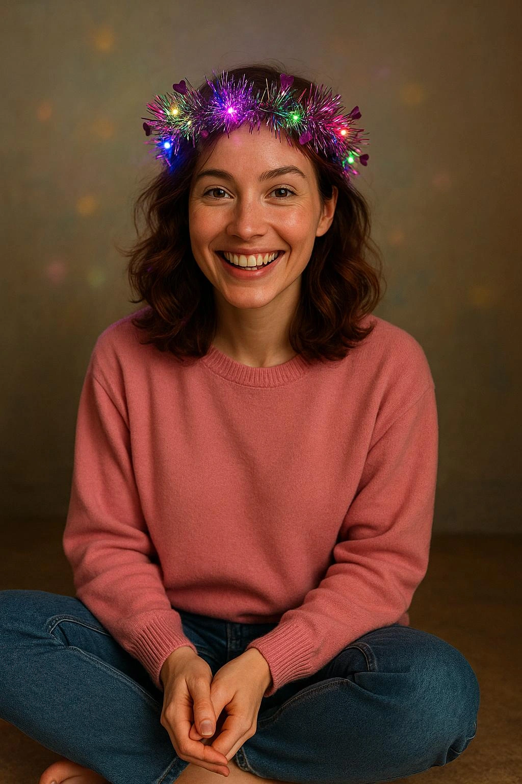 Kalp Püsküllü Gece Parıltısı 3 Modlu Led'li Işıklı Taç Fuşya Renk