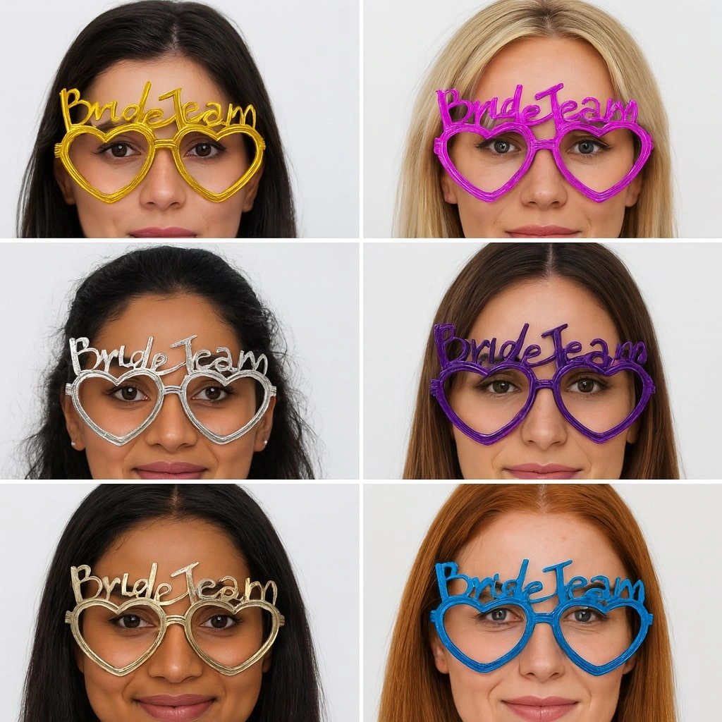 Kalpli Bride Team Gözlük Seti 6 Renk - Kına & Düğün Partileri İçin