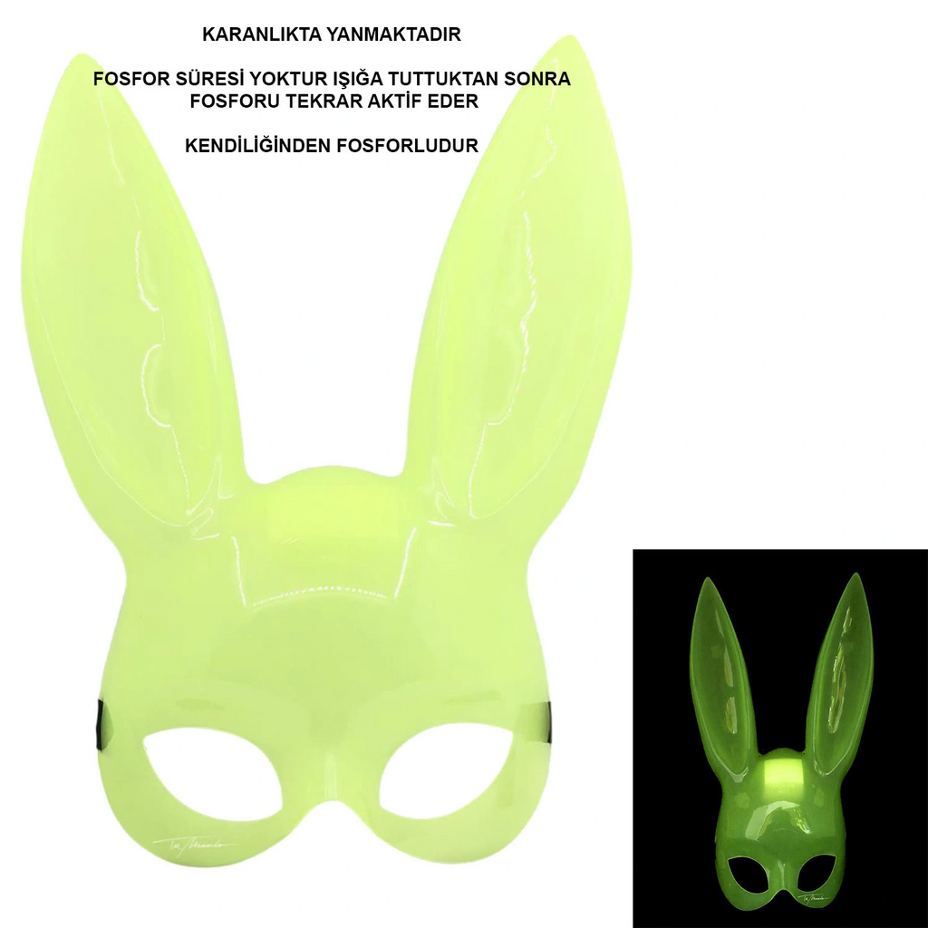 Karanlıkta Parlayan Fosforlu Tavşan Maskesi - Glow Bunny Masquerade Maske (32x22 Cm)