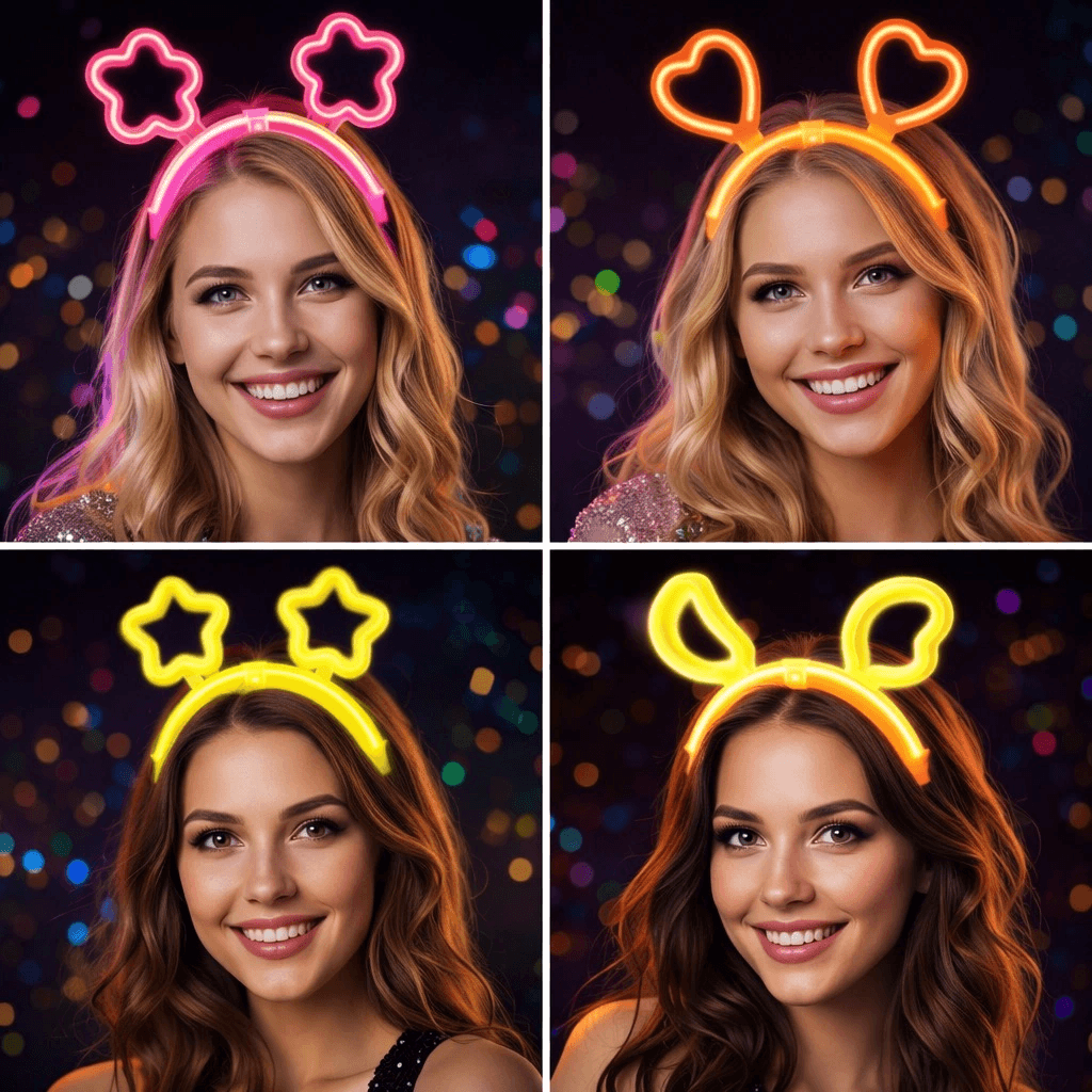 Karanlıkta Parlayan Glow Taç Seti 12 Adet - Yıldız Kalp Ay Çiçek (her Model 3 Adet)