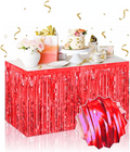 Kendinden Yapışkanlı Kırmızı Metalize Püsküllü Masa Eteği - 75 X 275 Cm Parti Süslemesi
