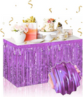 Kendinden Yapışkanlı Mor Metalize Püsküllü Masa Eteği - 75 X 275 Cm Parti Süslemesi