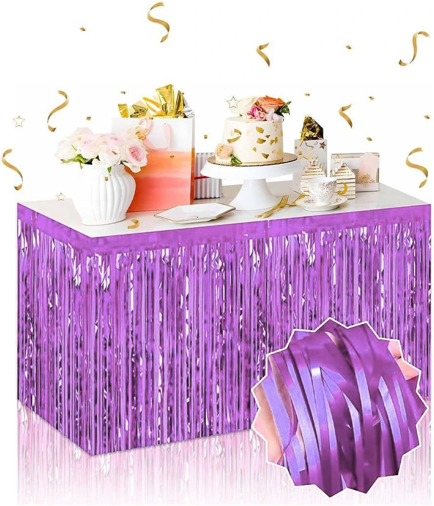 Kendinden Yapışkanlı Mor Metalize Püsküllü Masa Eteği - 75 X 275 Cm Parti Süslemesi