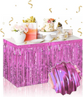 Kendinden Yapışkanlı Pembe Metalize Püsküllü Masa Eteği - 75 X 275 Cm Parti Süslemesi