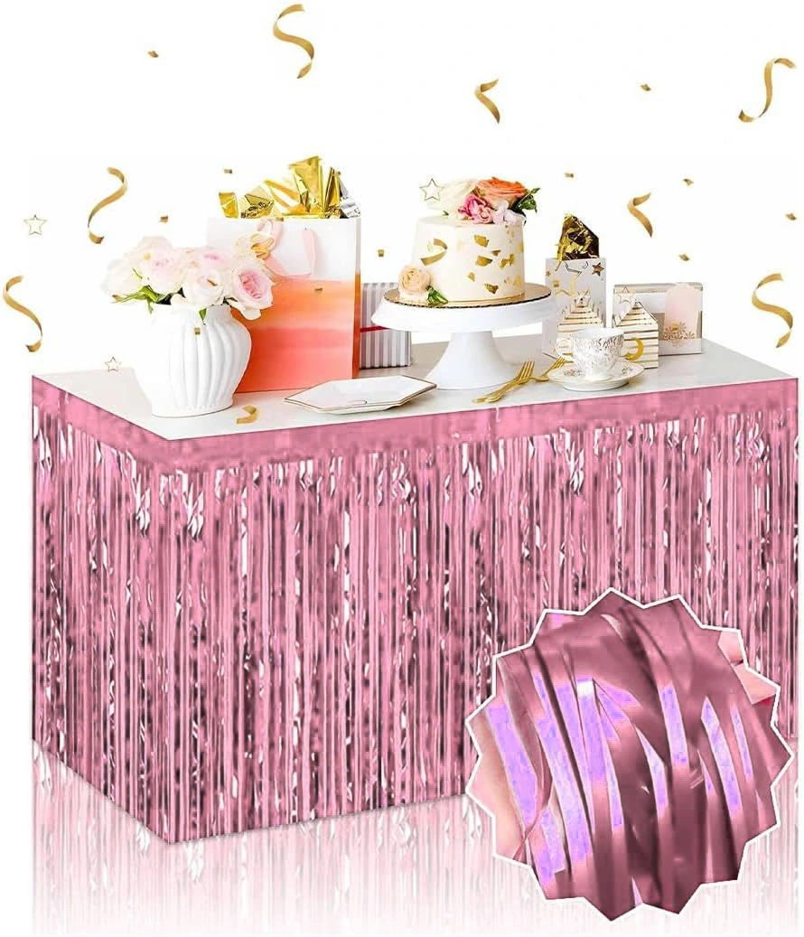 Kendinden Yapışkanlı Rose Gold Metalize Püsküllü Masa Eteği - 75 X 275 Cm Parti Süslemesi