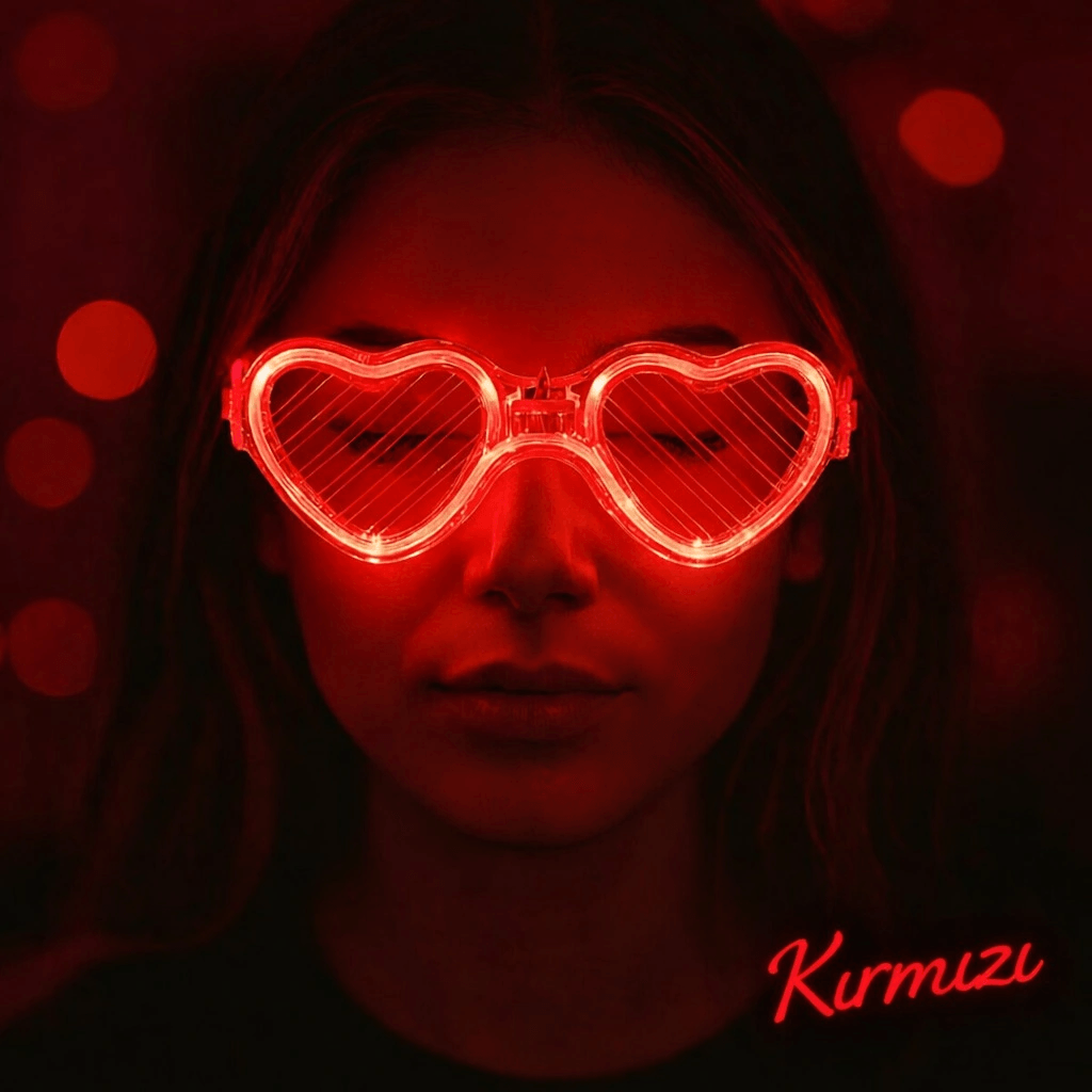 Kırmızı Led Işıklı Kalp Gözlük - 3 Modlu Parti & Glow Gözlüğü